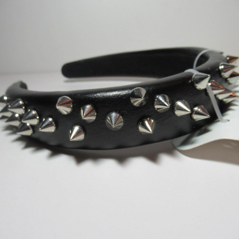 Black Pleather Studded Spiked Headband Rivet Punk Rock Alternative Goth Emo New
